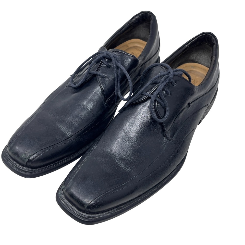 Johnston & Murphy Mens Black Leather Dress Shoes Lace Up Square Toe Size 11M